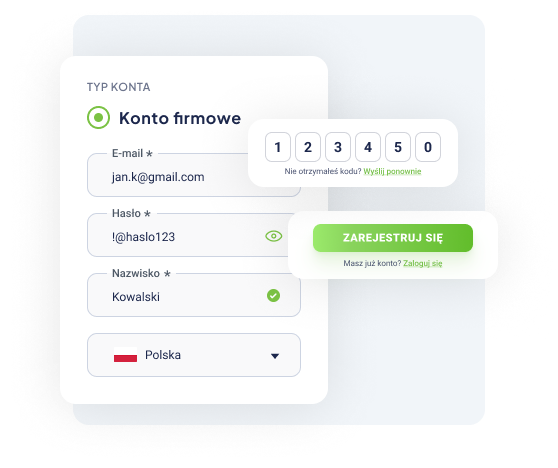 GlobKurier business account registration screen